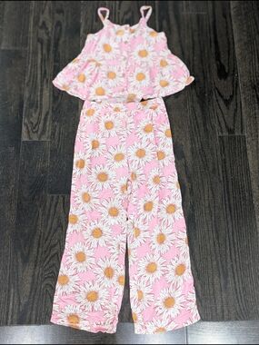 2/$20 H&M Girls 2 Piece Set 8 Pink Daisy Floral Cami Wide Leg Pants Outfit